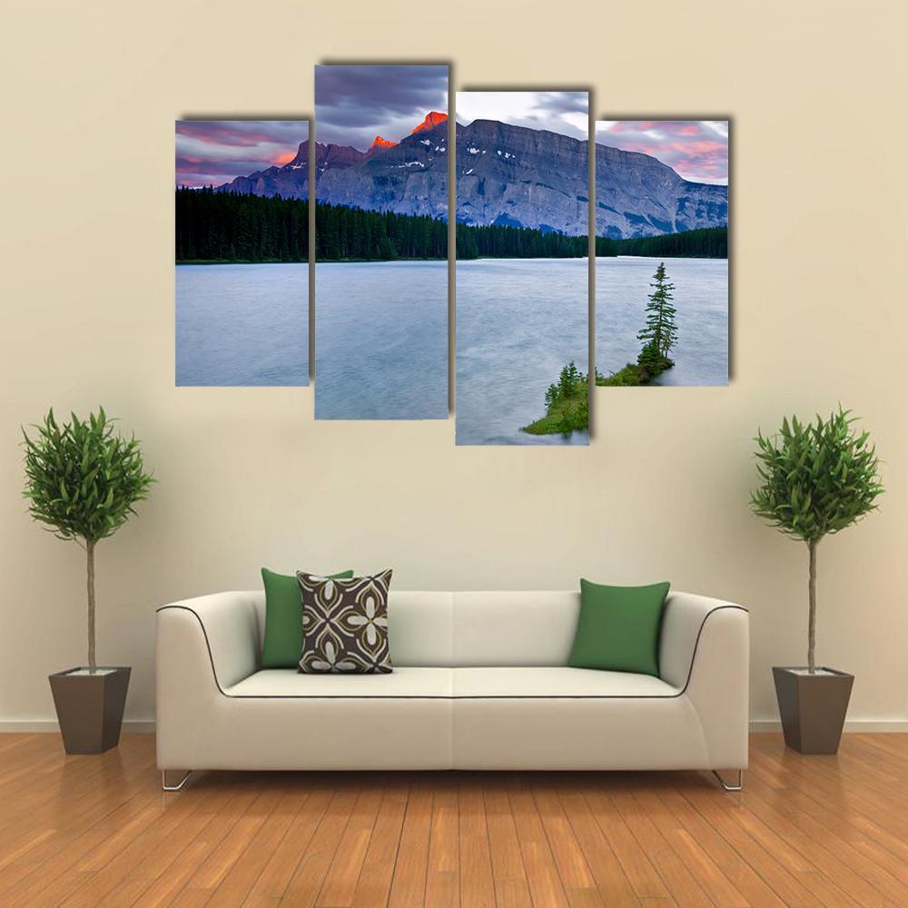 Mount Rundle & Lake Canvas Wall Art-4 Pop-Gallery Wrap-50" x 32"-Tiaracle