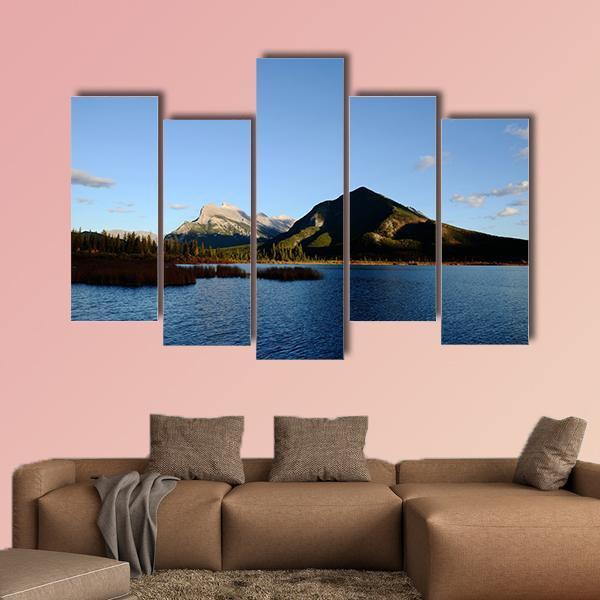 Mount Rundle &amp; Vermilion Lake Canvas Wall Art-5 Pop-Gallery Wrap-47" x 32"-Tiaracle