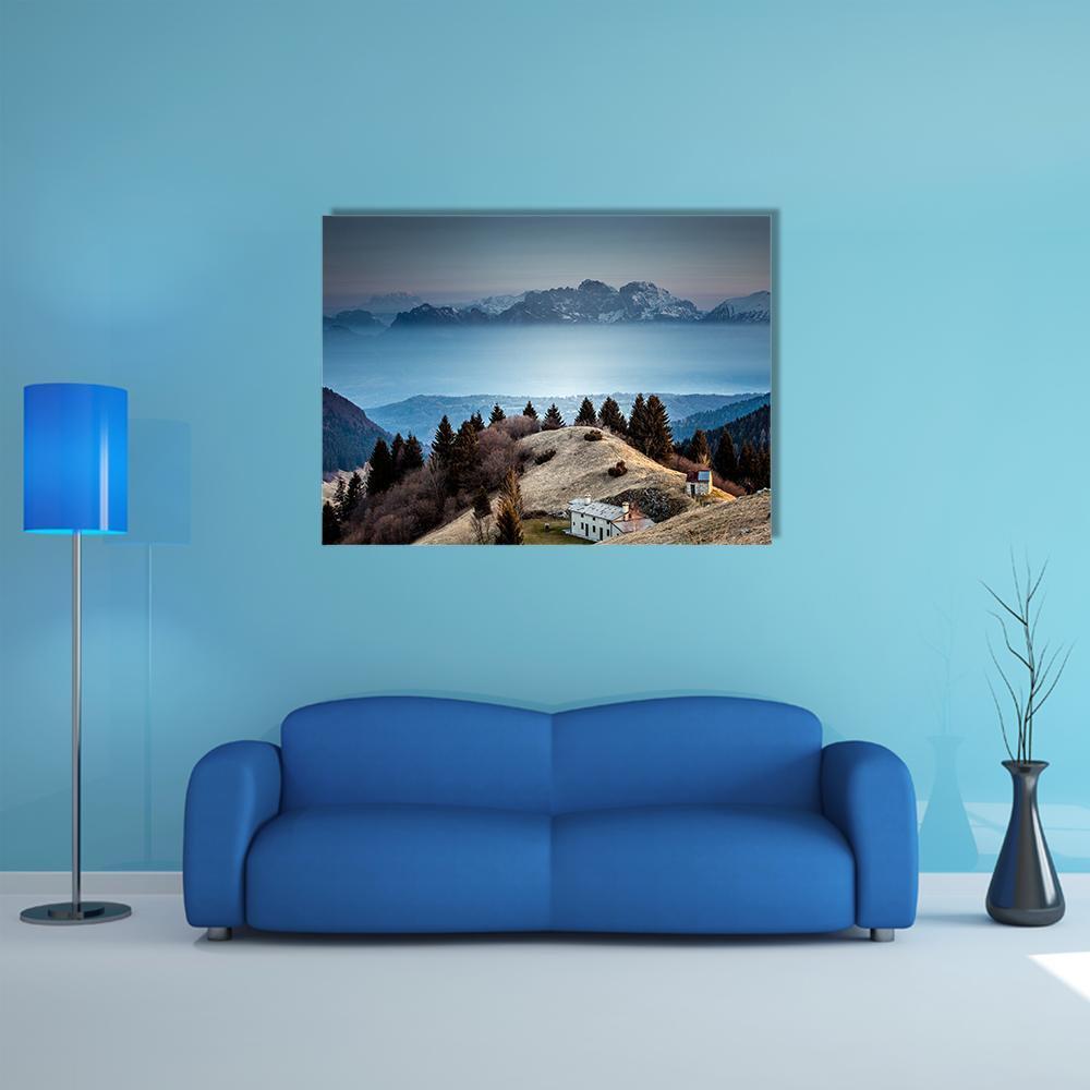 Mount Schiara Dolomite Peaks Canvas Wall Art-1 Piece-Gallery Wrap-48" x 32"-Tiaracle