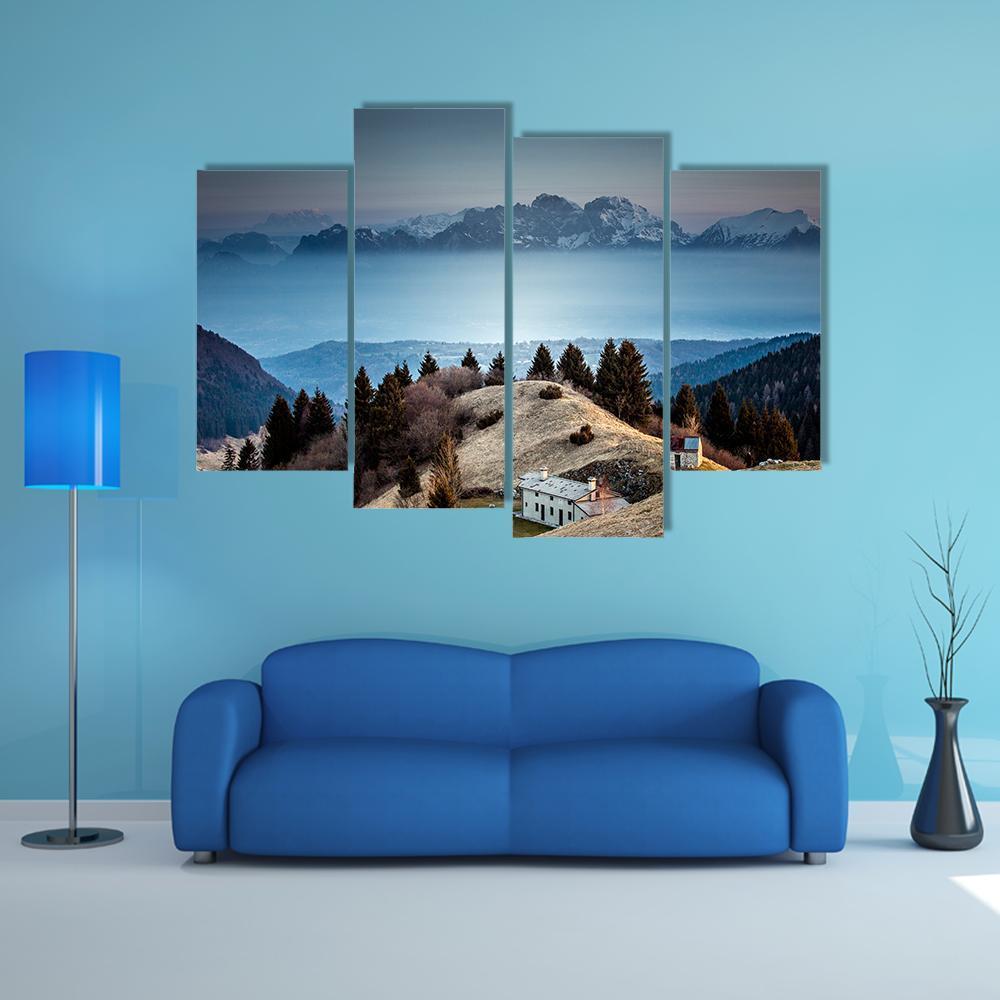 Mount Schiara Dolomite Peaks Canvas Wall Art-4 Pop-Gallery Wrap-50" x 32"-Tiaracle