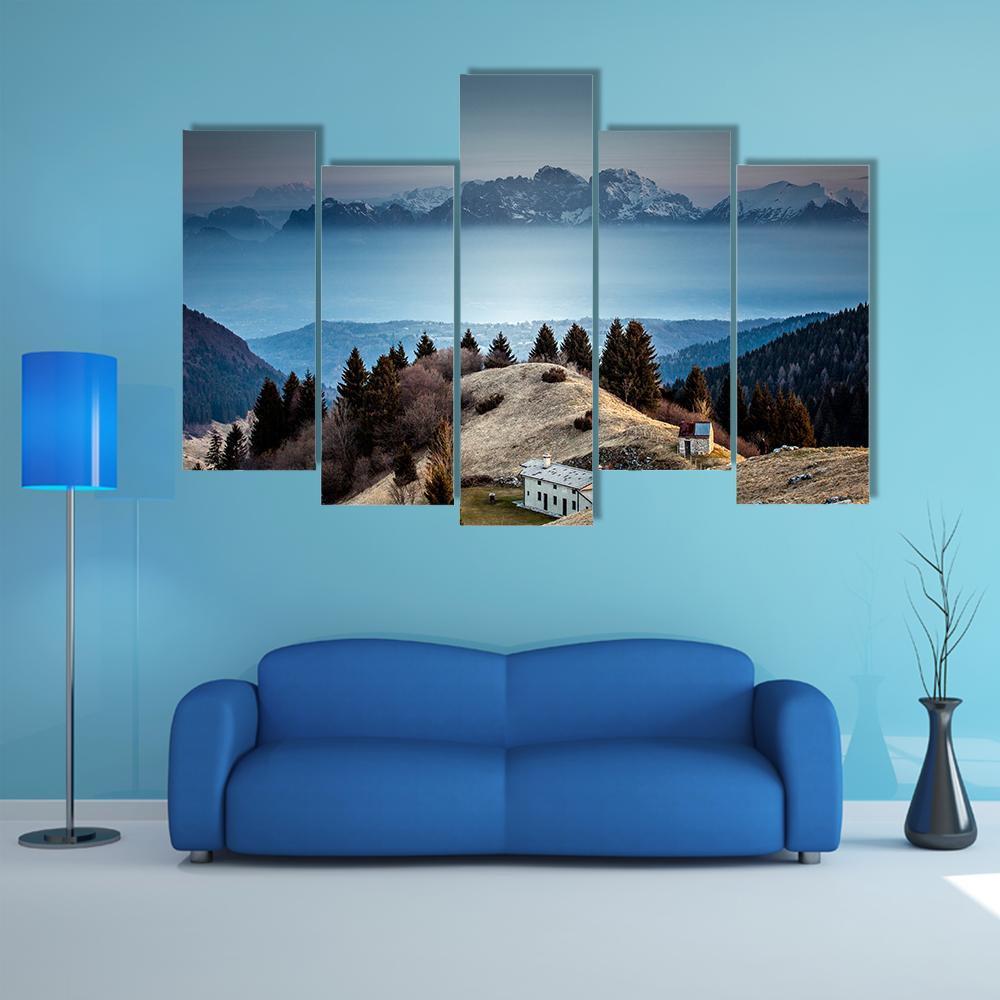 Mount Schiara Dolomite Peaks Canvas Wall Art-5 Pop-Gallery Wrap-47" x 32"-Tiaracle