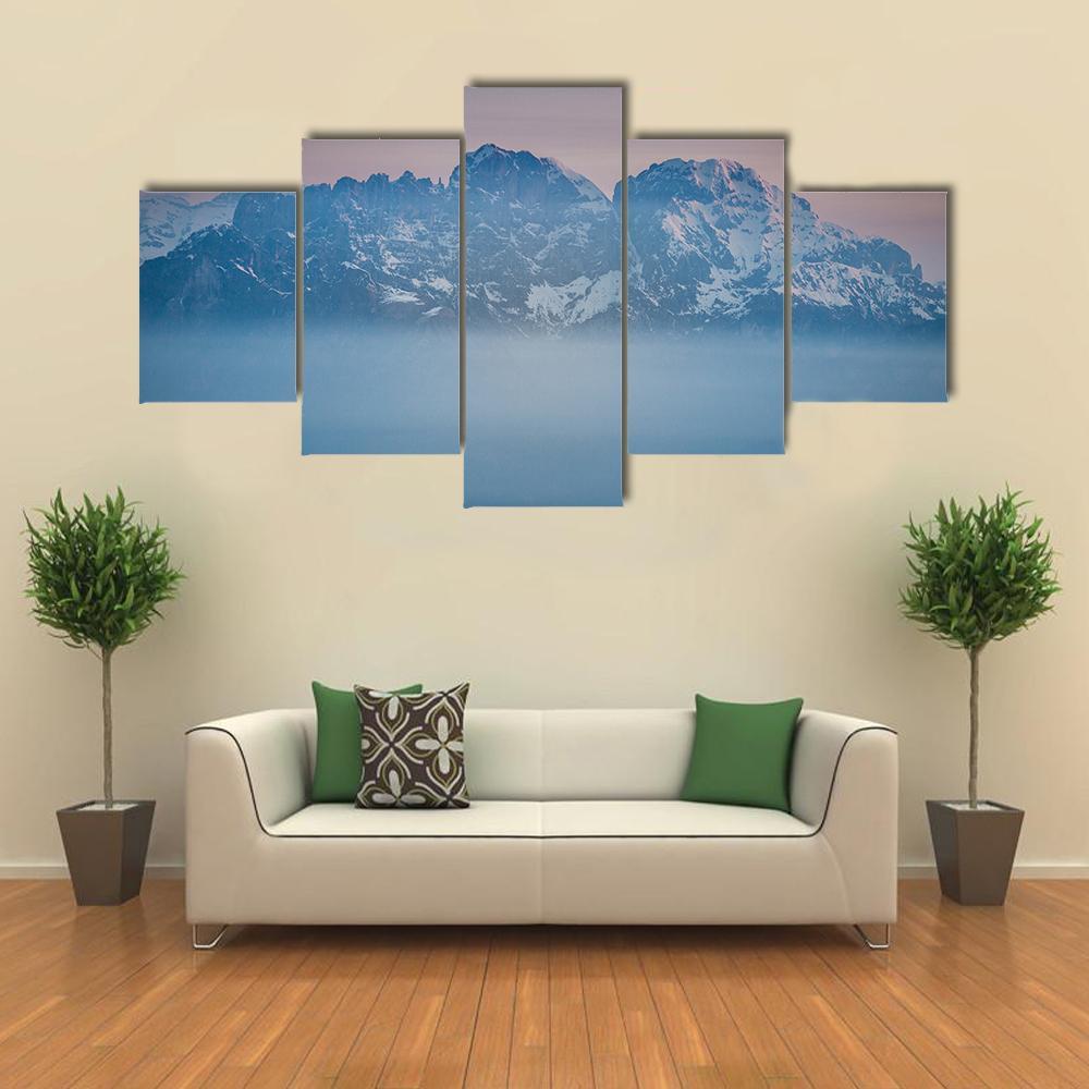 Mount Schiara Peaks Canvas Wall Art-5 Star-Gallery Wrap-62" x 32"-Tiaracle