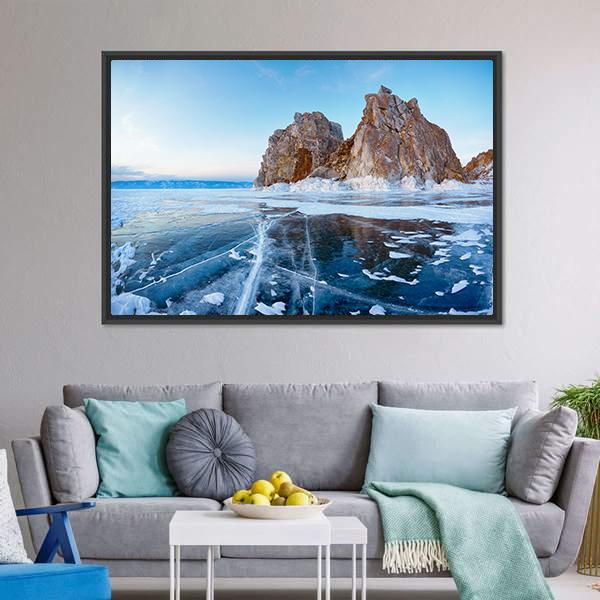 Mount Shamanka In Winter Canvas Wall Art-1 Piece-Floating Frame-24" x 16"-Tiaracle