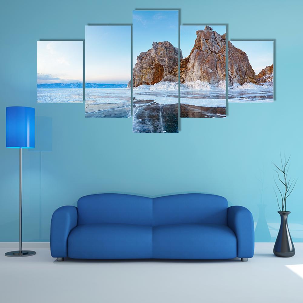 Mount Shamanka In Winter Canvas Wall Art-5 Star-Gallery Wrap-62" x 32"-Tiaracle