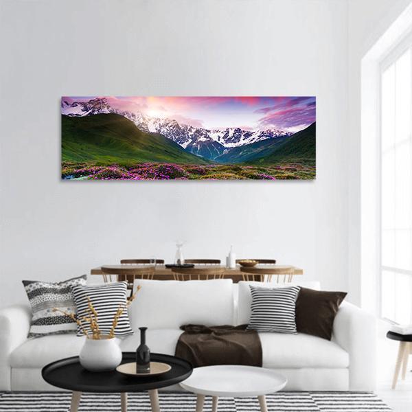 Sunset At Mt Shkhara Panoramic Canvas Wall Art-1 Piece-36" x 12"-Tiaracle