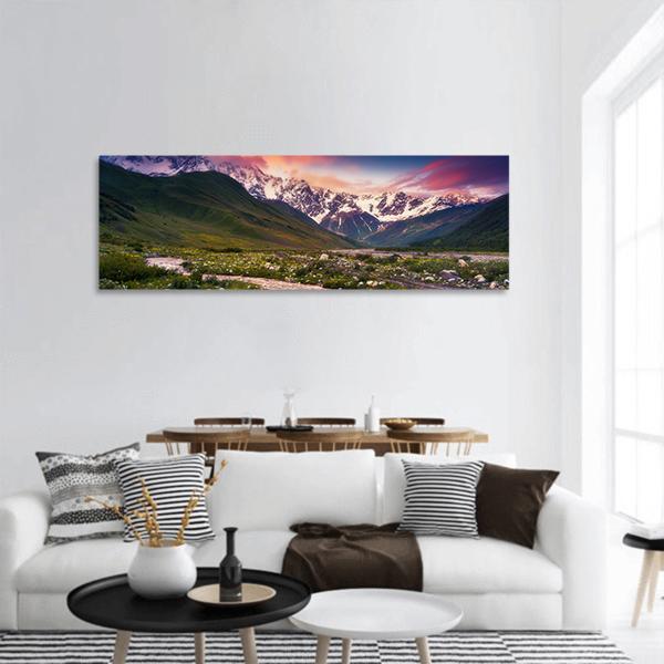 Mt Shkhara Georgia Panoramic Canvas Wall Art-3 Piece-25" x 08"-Tiaracle