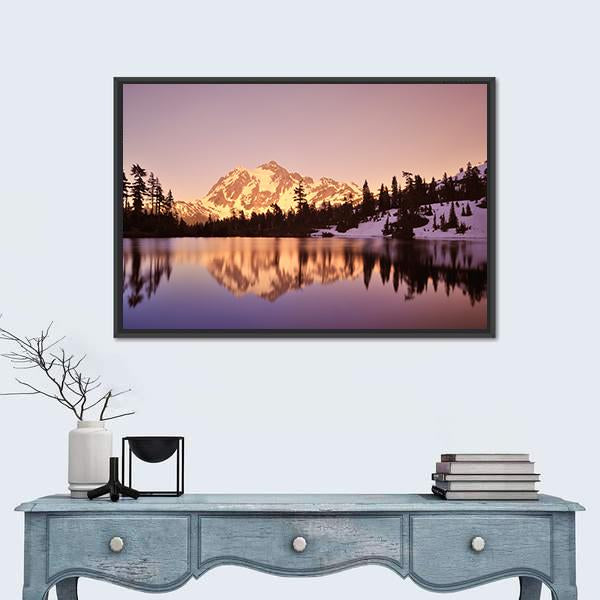 Mount Shuksan With Lake Canvas Wall Art-1 Piece-Floating Frame-24" x 16"-Tiaracle