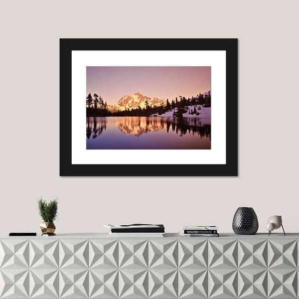 Mount Shuksan With Lake Canvas Wall Art-1 Piece-Framed Print-20" x 16"-Tiaracle
