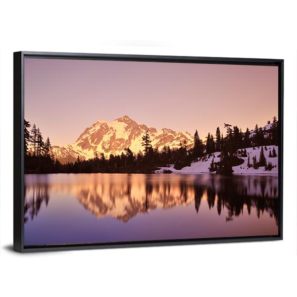 Mount Shuksan With Lake Canvas Wall Art-5 Horizontal-Gallery Wrap-22" x 12"-Tiaracle