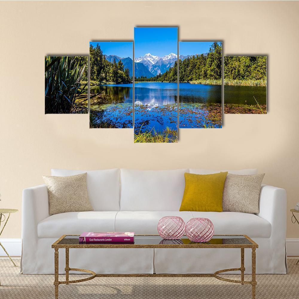 Mount Cook From Lake Canvas Wall Art-5 Star-Gallery Wrap-62" x 32"-Tiaracle