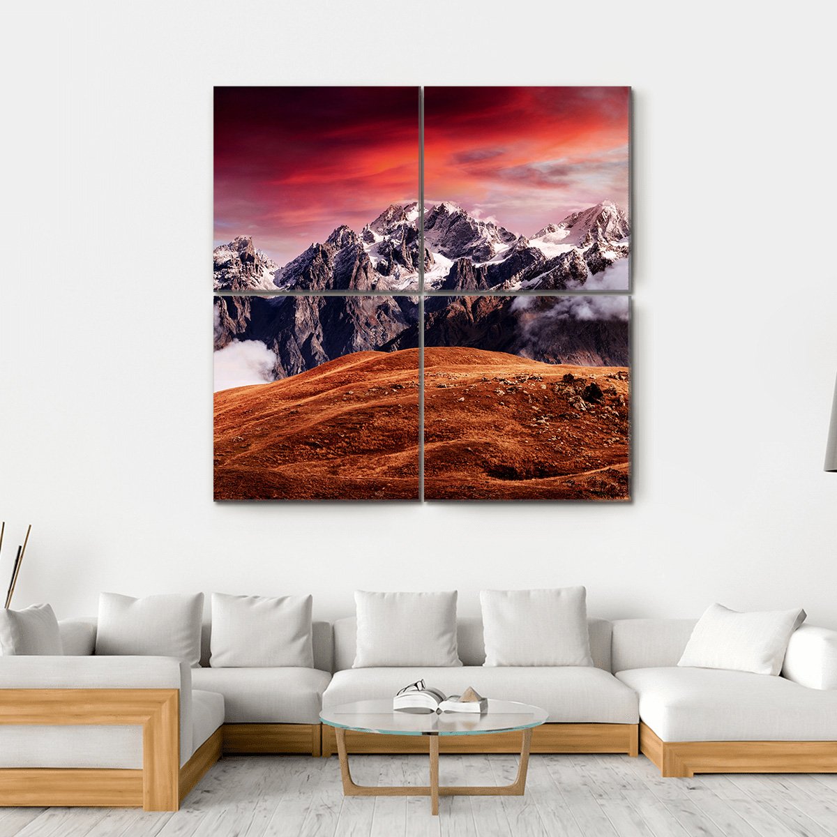 Mount Ushba In Autumn Canvas Wall Art-4 Square-Gallery Wrap-17" x 17"-Tiaracle