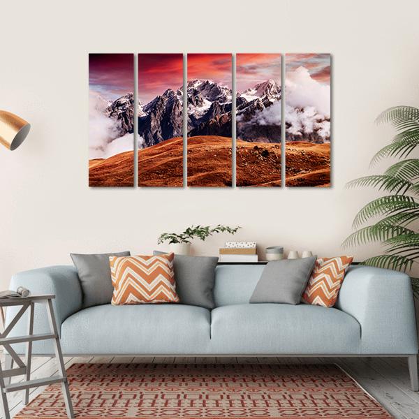 Mount Ushba In Autumn Canvas Wall Art-5 Horizontal-Gallery Wrap-22" x 12"-Tiaracle