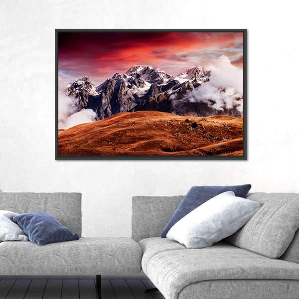 Mount Ushba In Autumn Canvas Wall Art-3 Horizontal-Gallery Wrap-25" x 16"-Tiaracle