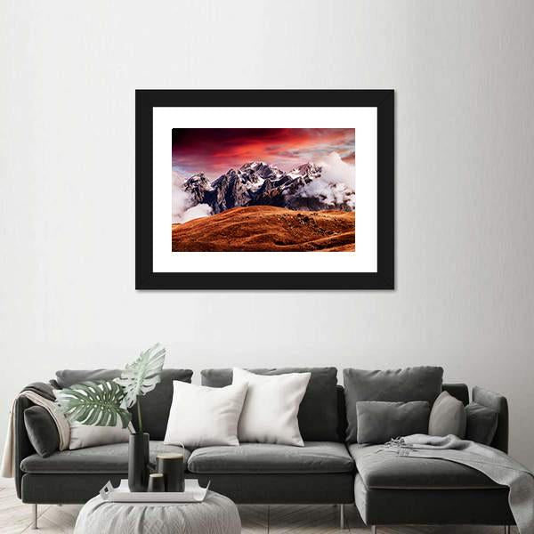 Mount Ushba In Autumn Canvas Wall Art-5 Horizontal-Gallery Wrap-22" x 12"-Tiaracle