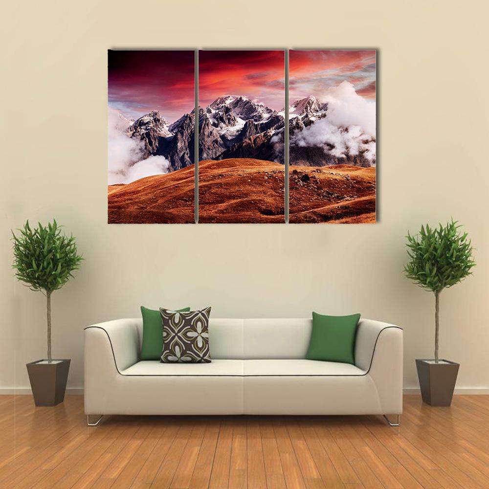Mount Ushba In Autumn Canvas Wall Art-3 Horizontal-Gallery Wrap-37" x 24"-Tiaracle