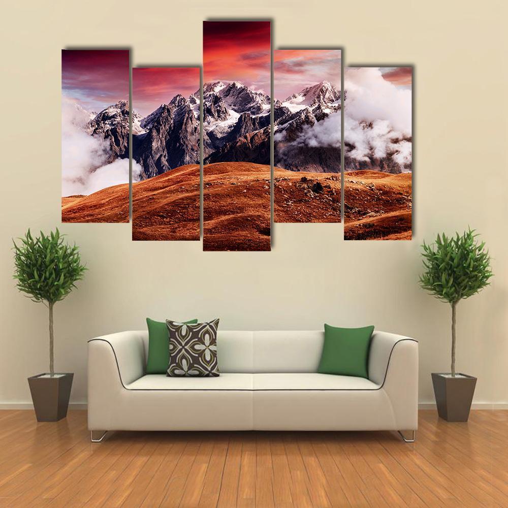 Mount Ushba In Autumn Canvas Wall Art-5 Pop-Gallery Wrap-47" x 32"-Tiaracle