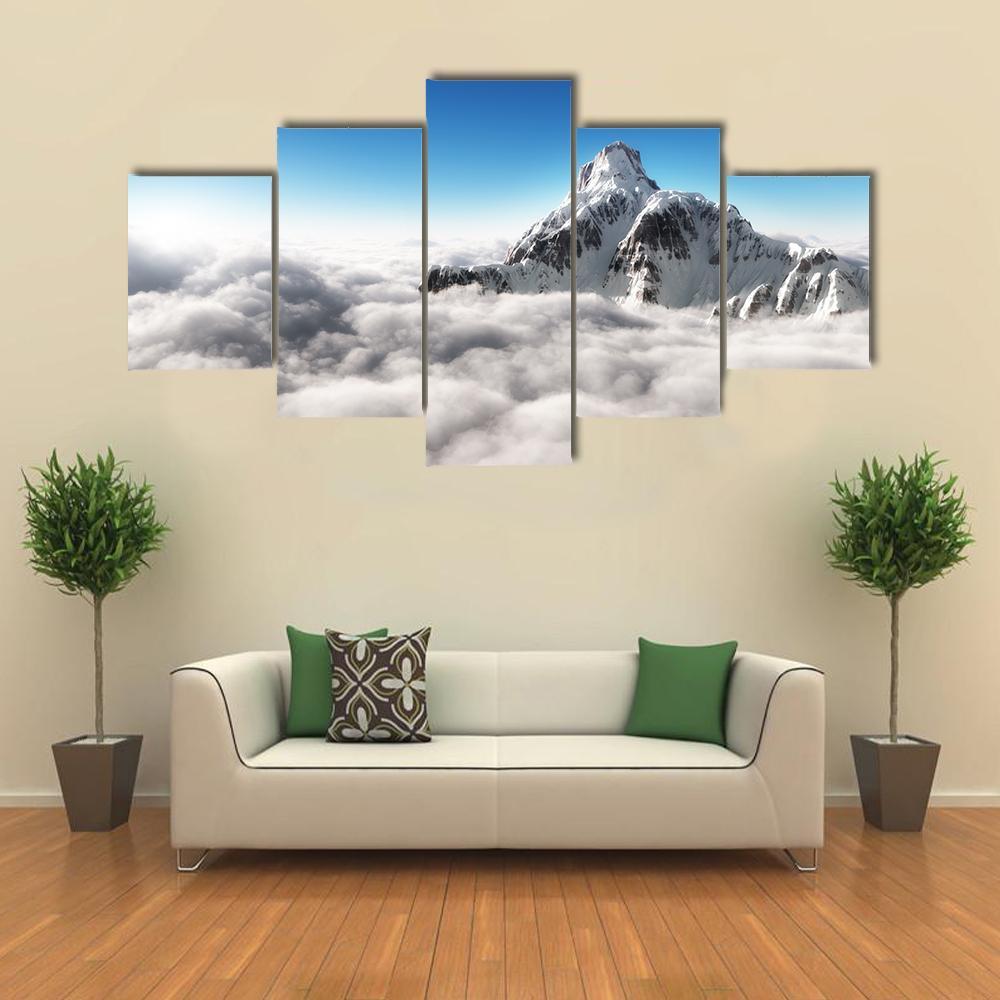 Mountain Above The Clouds Canvas Wall Art-5 Star-Gallery Wrap-62" x 32"-Tiaracle