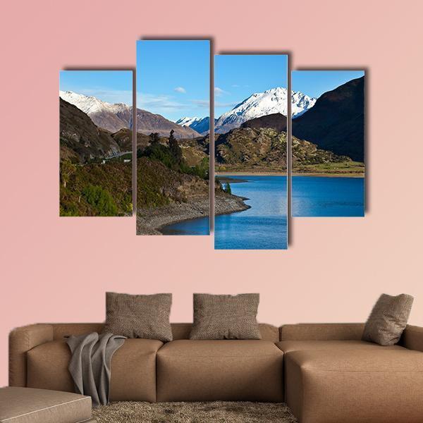 Mountain Above Lake Canvas Wall Art-4 Pop-Gallery Wrap-50" x 32"-Tiaracle