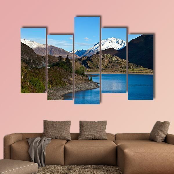 Mountain Above Lake Canvas Wall Art-5 Pop-Gallery Wrap-47" x 32"-Tiaracle