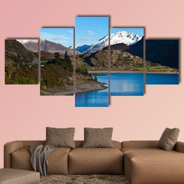 Mountain Above Lake Canvas Wall Art-5 Star-Gallery Wrap-62" x 32"-Tiaracle