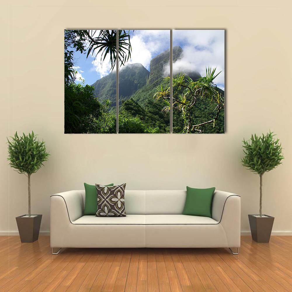 Mountain & Jungle Tahiti Canvas Wall Art-3 Horizontal-Gallery Wrap-37" x 24"-Tiaracle