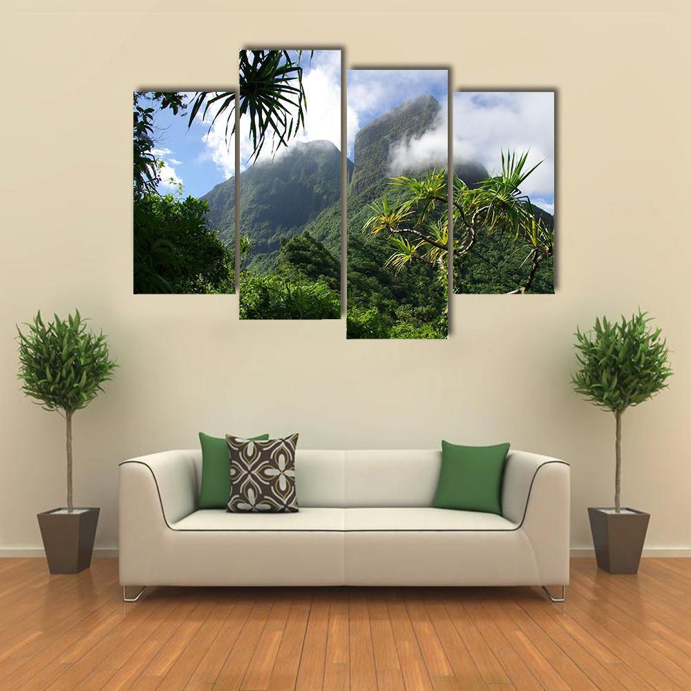 Mountain &amp; Jungle Tahiti Canvas Wall Art-4 Pop-Gallery Wrap-50" x 32"-Tiaracle