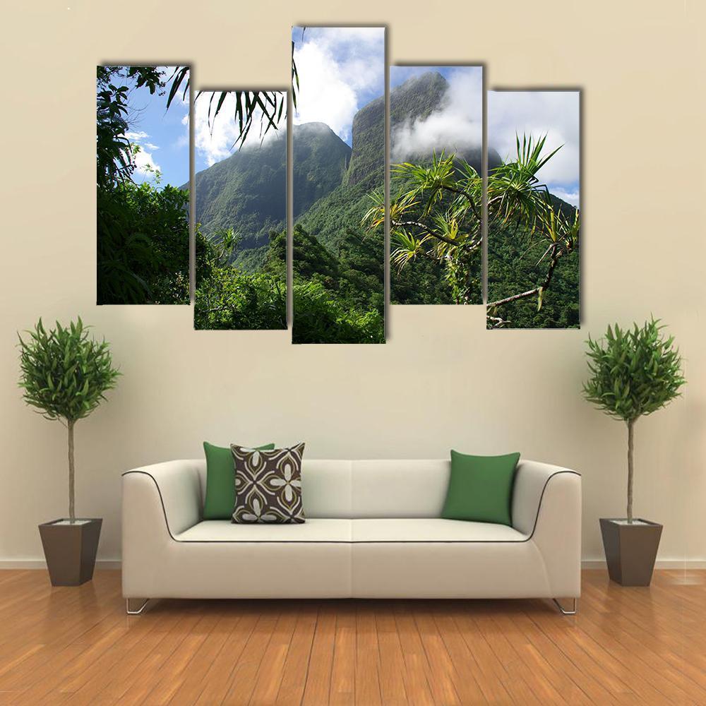 Mountain &amp; Jungle Tahiti Canvas Wall Art-5 Pop-Gallery Wrap-47" x 32"-Tiaracle