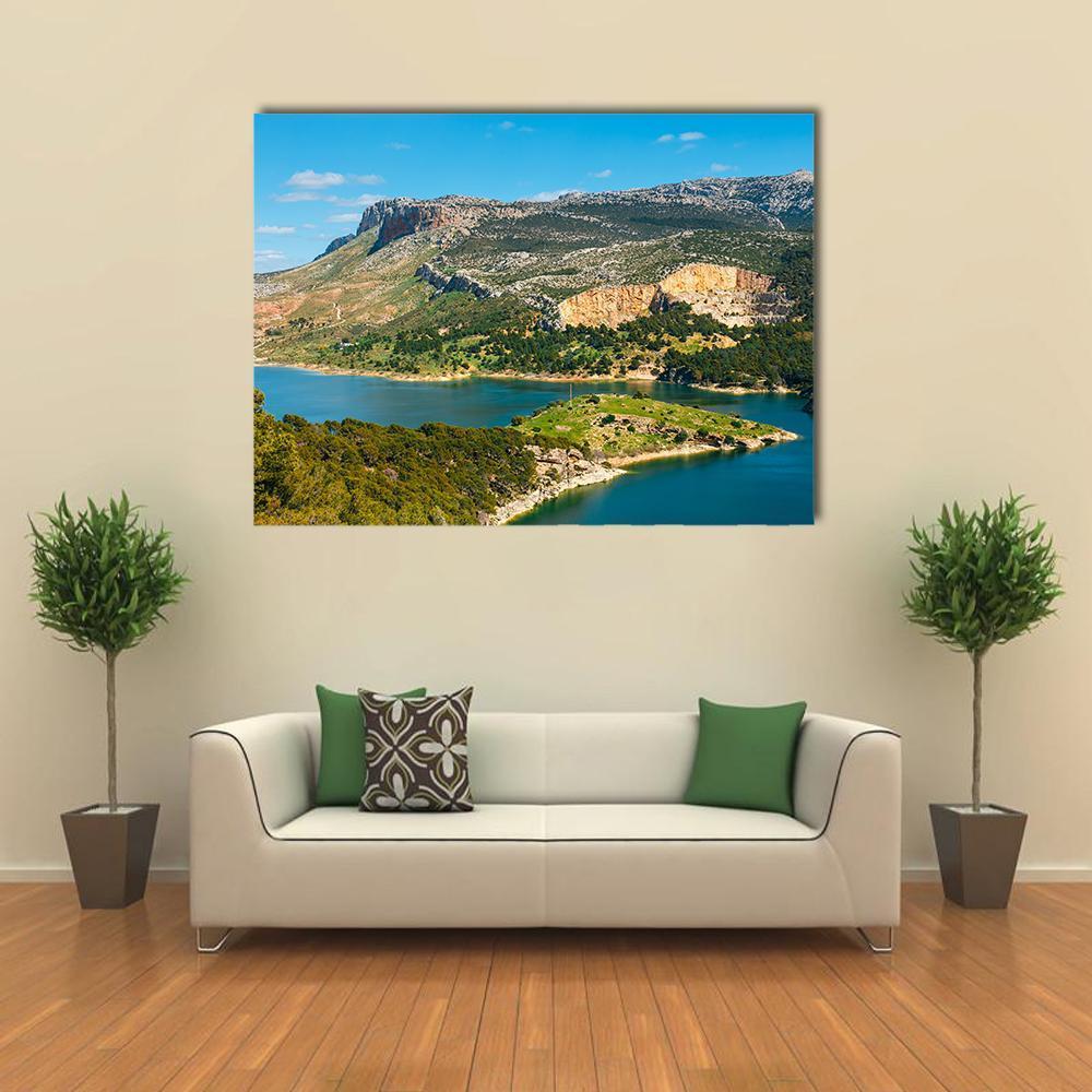 Mountain & Lake Spain Canvas Wall Art-4 Pop-Gallery Wrap-50" x 32"-Tiaracle