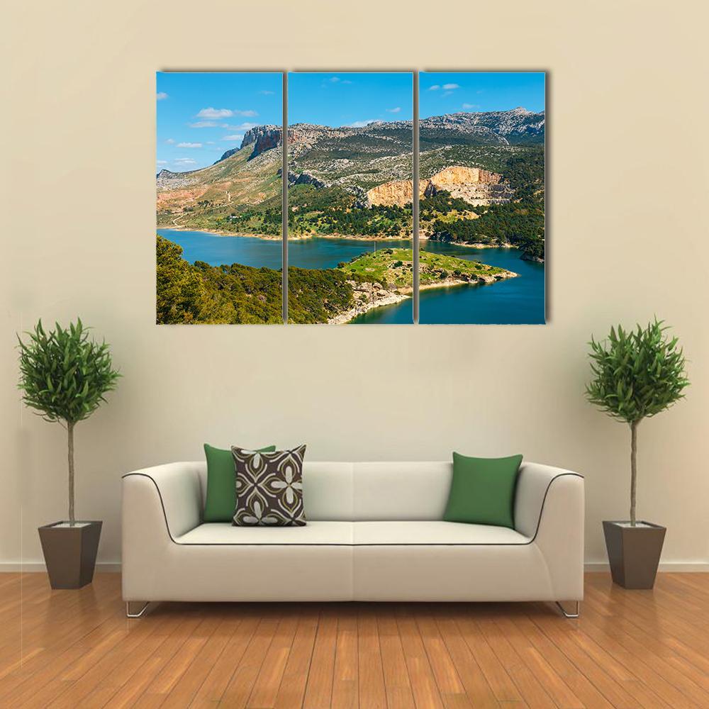 Mountain & Lake Spain Canvas Wall Art-3 Horizontal-Gallery Wrap-37" x 24"-Tiaracle