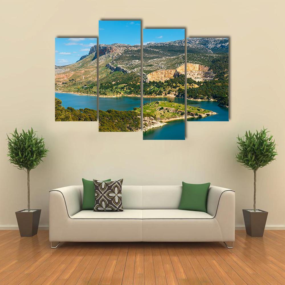 Mountain &amp; Lake Spain Canvas Wall Art-4 Pop-Gallery Wrap-50" x 32"-Tiaracle