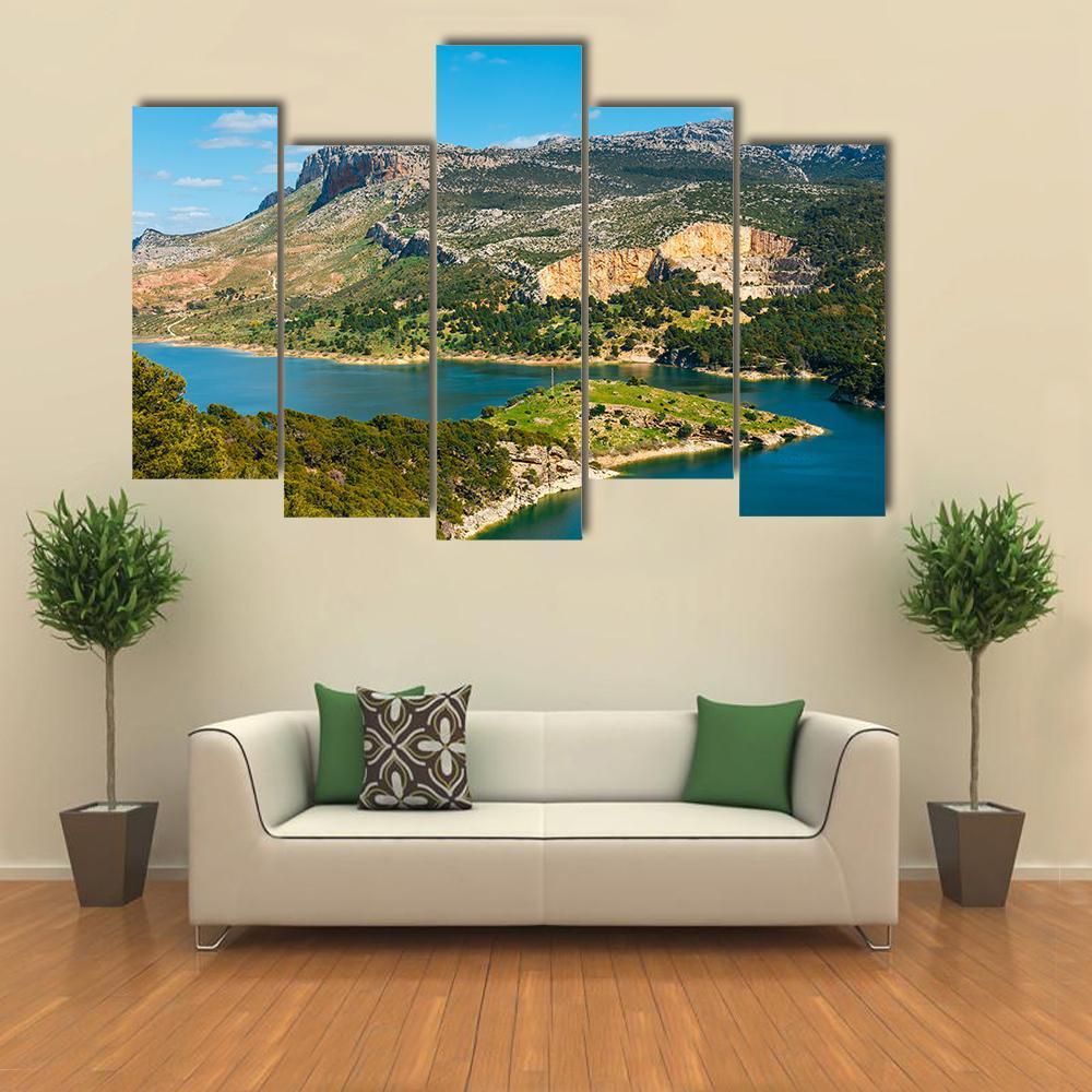 Mountain & Lake Spain Canvas Wall Art-5 Pop-Gallery Wrap-47" x 32"-Tiaracle