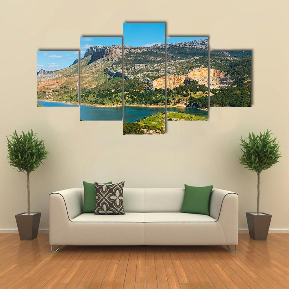 Mountain & Lake Spain Canvas Wall Art-5 Star-Gallery Wrap-62" x 32"-Tiaracle