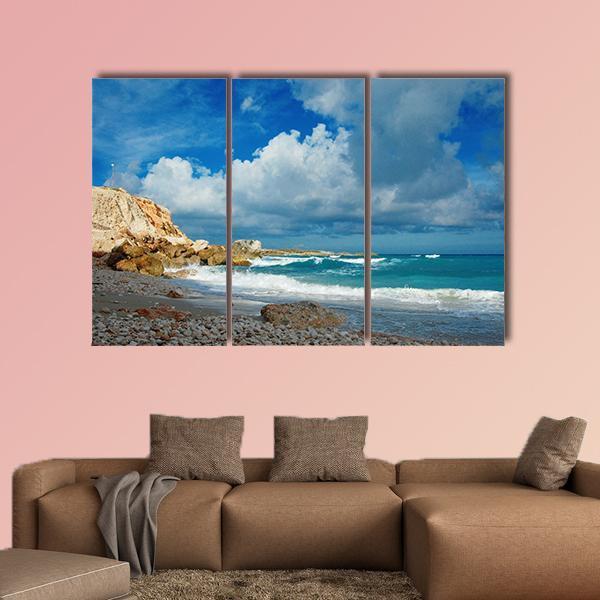 Waves On Remote Island Canvas Wall Art-3 Horizontal-Gallery Wrap-37" x 24"-Tiaracle