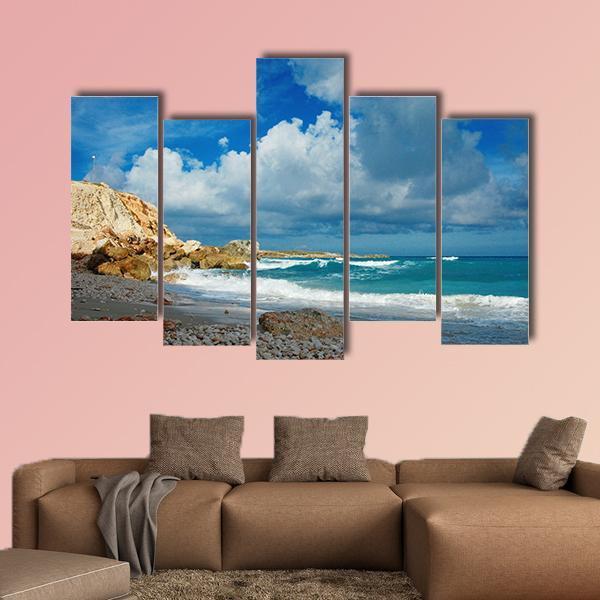 Waves On Remote Island Canvas Wall Art-5 Pop-Gallery Wrap-47" x 32"-Tiaracle
