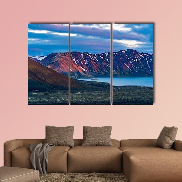 Mountain At Lake Frostastadavatn Canvas Wall Art-3 Horizontal-Gallery Wrap-37" x 24"-Tiaracle
