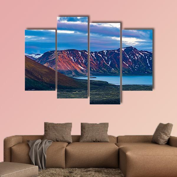 Mountain At Lake Frostastadavatn Canvas Wall Art-4 Pop-Gallery Wrap-50" x 32"-Tiaracle