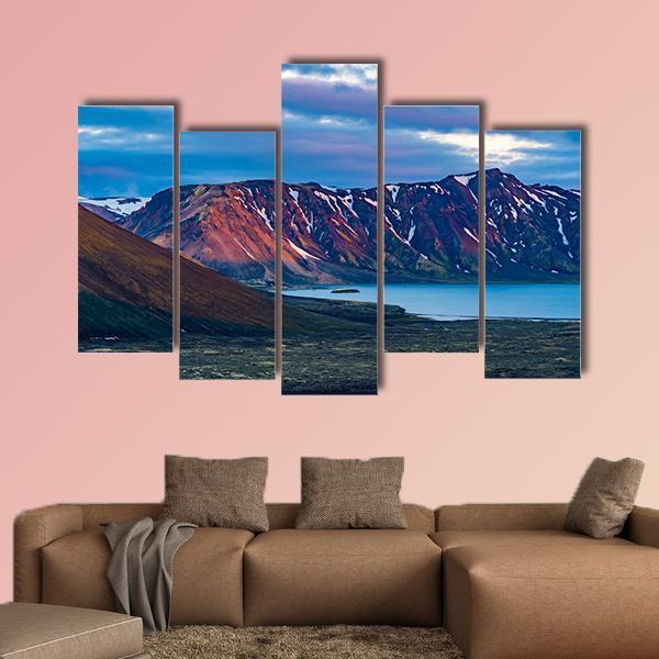 Mountain At Lake Frostastadavatn Canvas Wall Art-5 Pop-Gallery Wrap-47" x 32"-Tiaracle