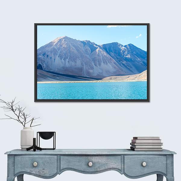 Mountain At Lake Pangong Canvas Wall Art-1 Piece-Floating Frame-24" x 16"-Tiaracle