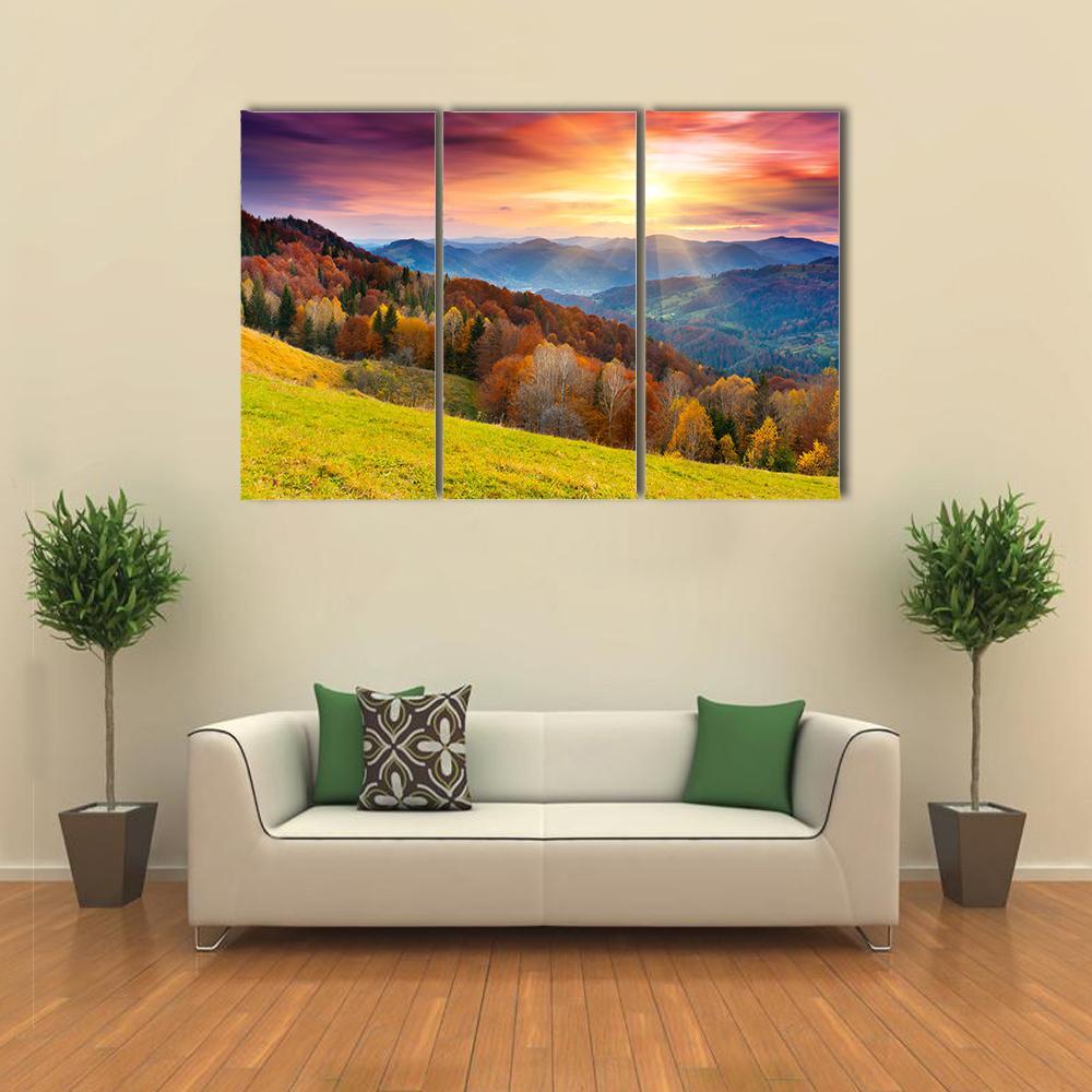Colorful Mountain At Sunset Canvas Wall Art-3 Horizontal-Gallery Wrap-37" x 24"-Tiaracle