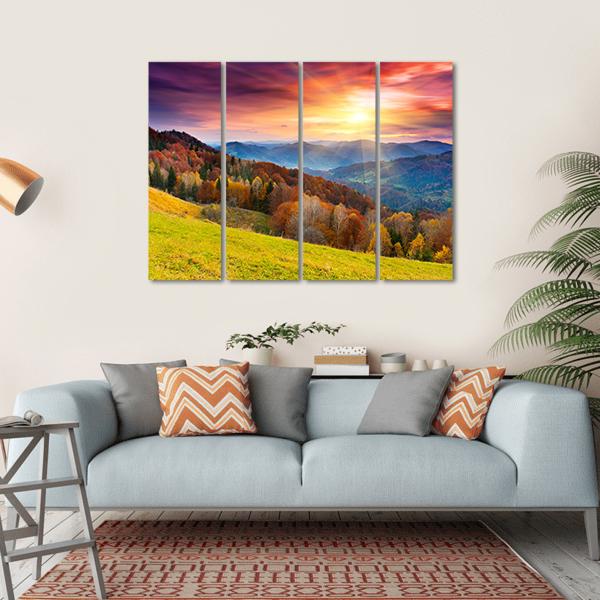 Colorful Mountain At Sunset Canvas Wall Art-4 Horizontal-Gallery Wrap-34" x 24"-Tiaracle