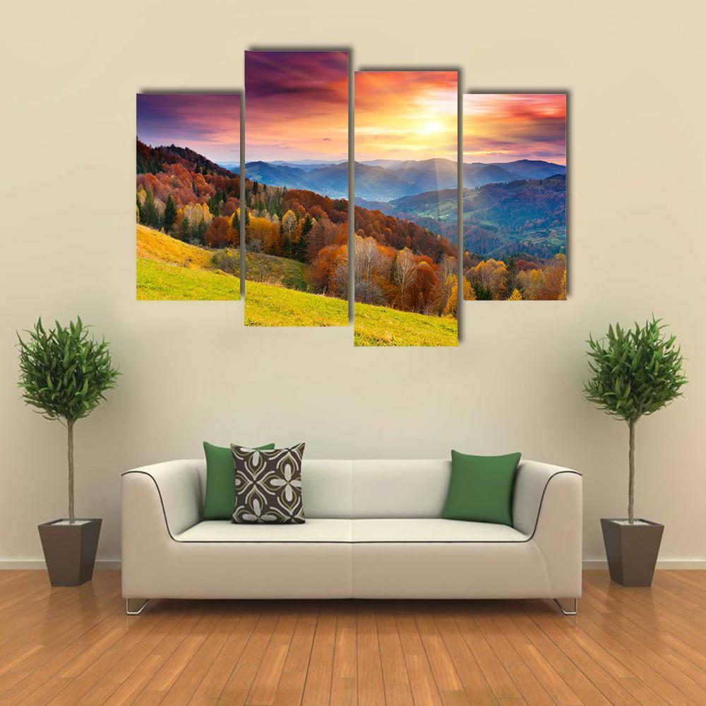 Colorful Mountain At Sunset Canvas Wall Art-4 Pop-Gallery Wrap-50" x 32"-Tiaracle