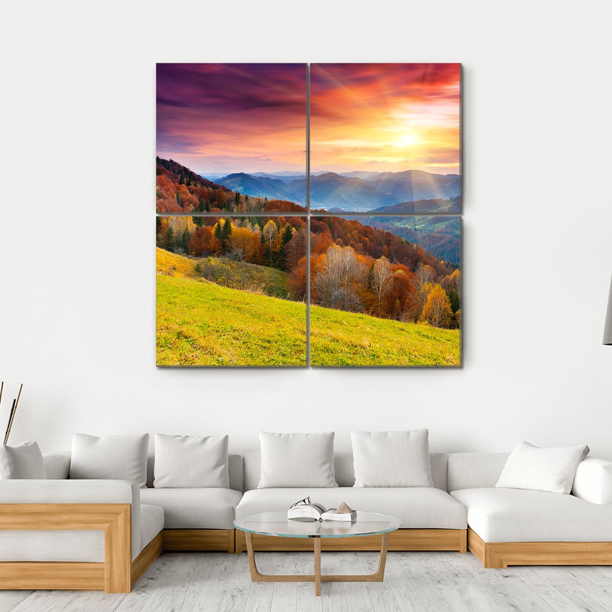 Colorful Mountain At Sunset Canvas Wall Art-4 Square-Gallery Wrap-17" x 17"-Tiaracle