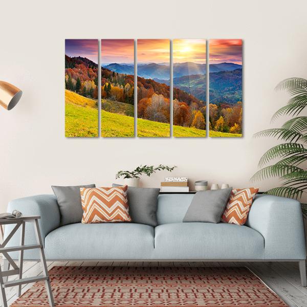 Colorful Mountain At Sunset Canvas Wall Art-5 Horizontal-Gallery Wrap-22" x 12"-Tiaracle