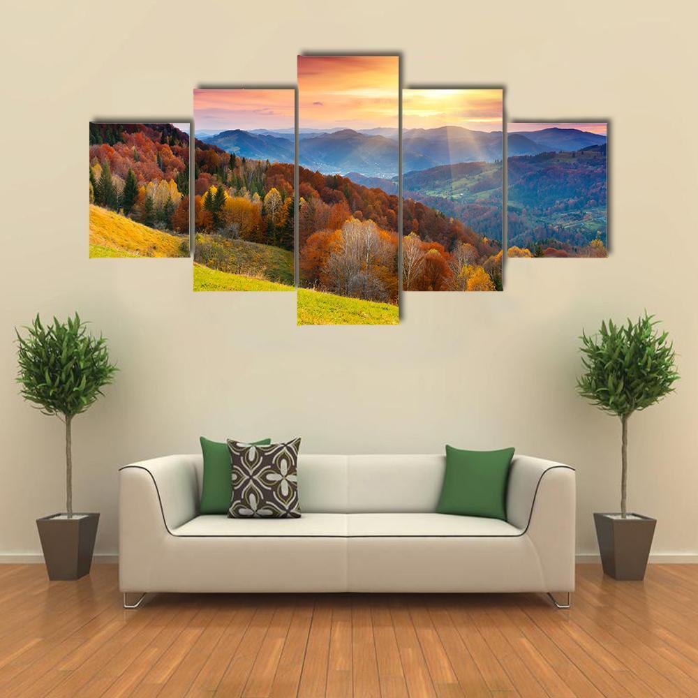 Colorful Mountain At Sunset Canvas Wall Art-5 Star-Gallery Wrap-62" x 32"-Tiaracle