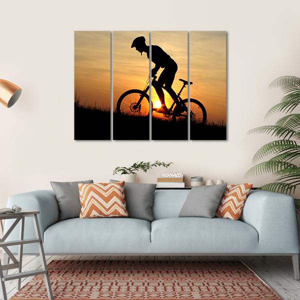 Biker Silhouette In Sunrise Canvas Wall Art-4 Horizontal-Gallery Wrap-34" x 24"-Tiaracle