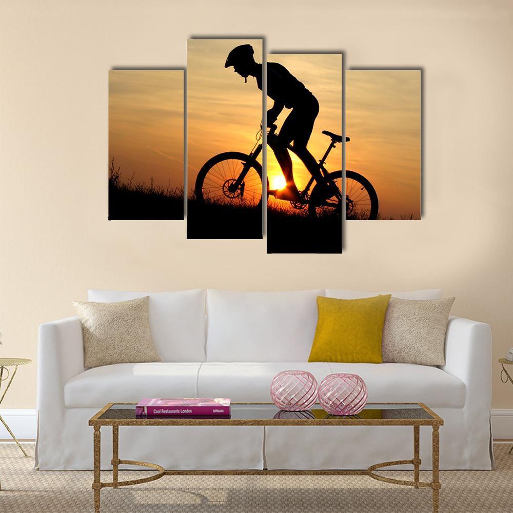 Biker Silhouette In Sunrise Canvas Wall Art-4 Pop-Gallery Wrap-50" x 32"-Tiaracle