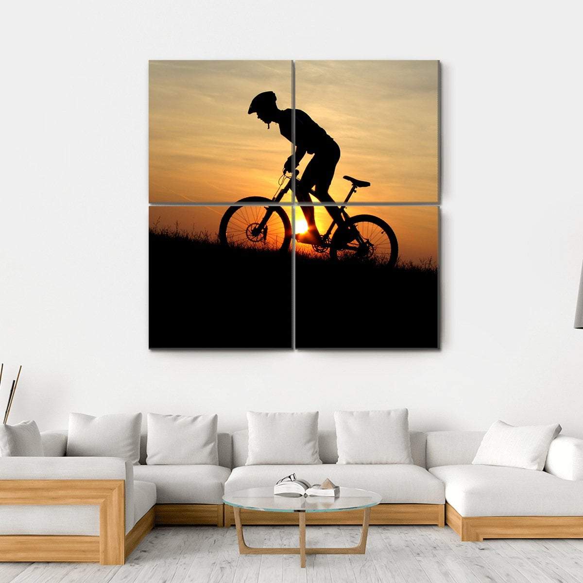 Biker Silhouette In Sunrise Canvas Wall Art-4 Square-Gallery Wrap-17" x 17"-Tiaracle