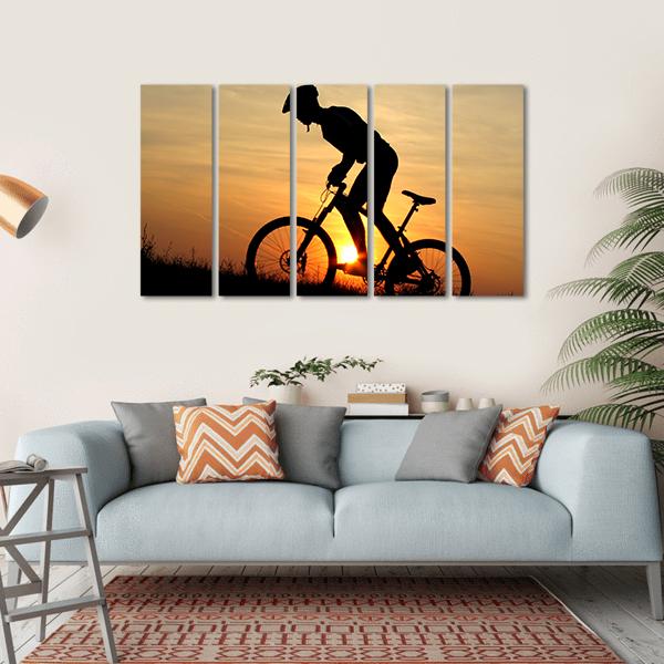 Biker Silhouette In Sunrise Canvas Wall Art-5 Horizontal-Gallery Wrap-22" x 12"-Tiaracle