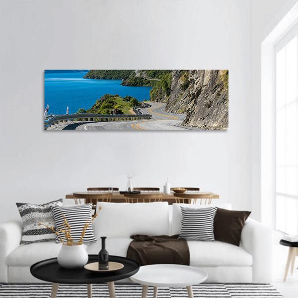 Winding Road Along Cliffs Panoramic Canvas Wall Art-3 Piece-25" x 08"-Tiaracle