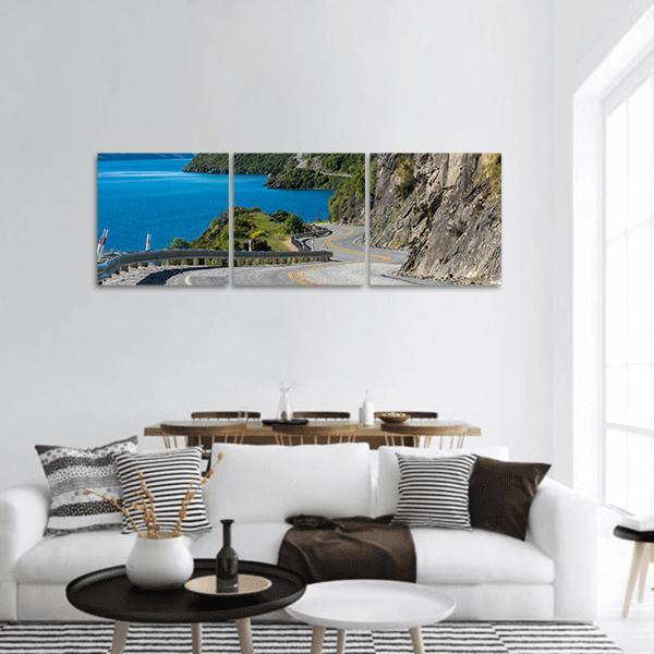 Winding Road Along Cliffs Panoramic Canvas Wall Art-3 Piece-25" x 08"-Tiaracle